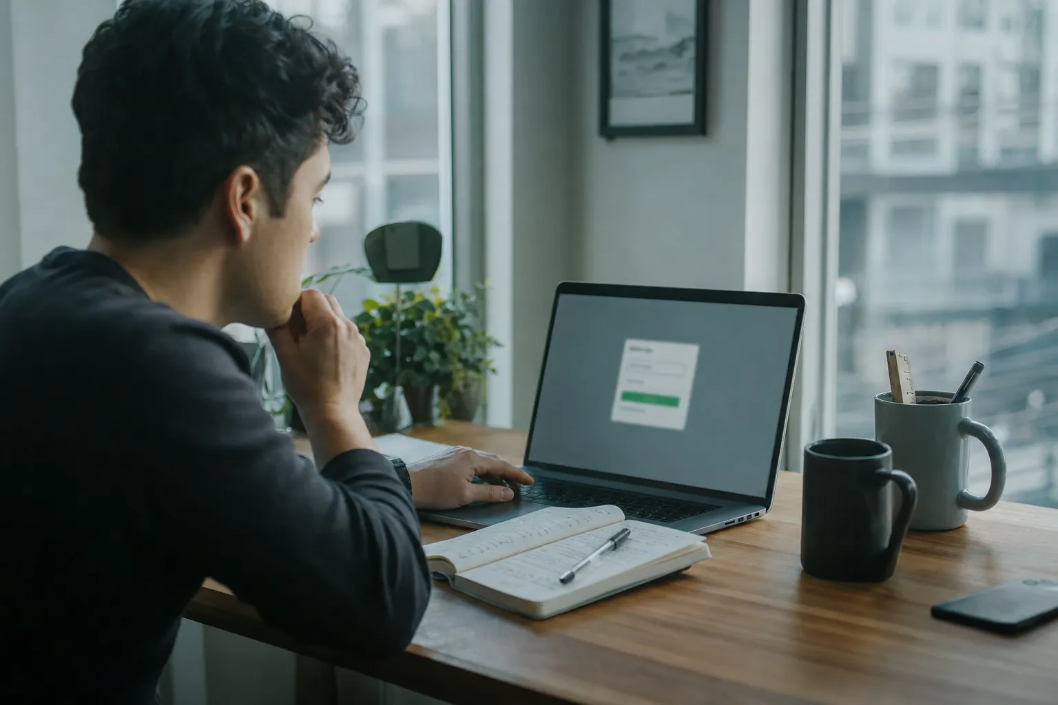 A person linking a brokerage account from a laptop